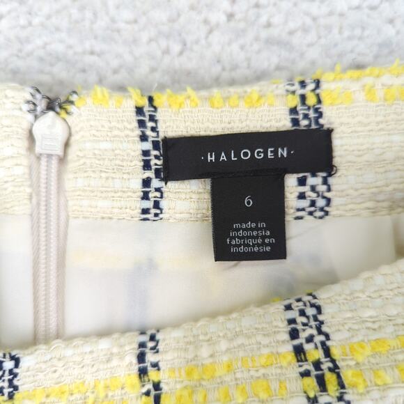 Halogen Tweed Midi Skirt Cream Yellow Black Plaid Women's Size 6 Light Academia - Picture 3 of 4